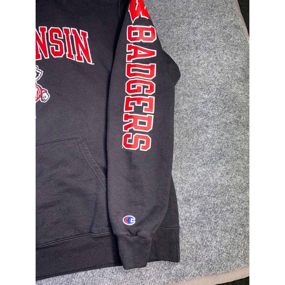 Wisconsin Badgers Champion Hoodie Football Men's‎ L Black Authentic Athleticwear - Picture 3 of 9